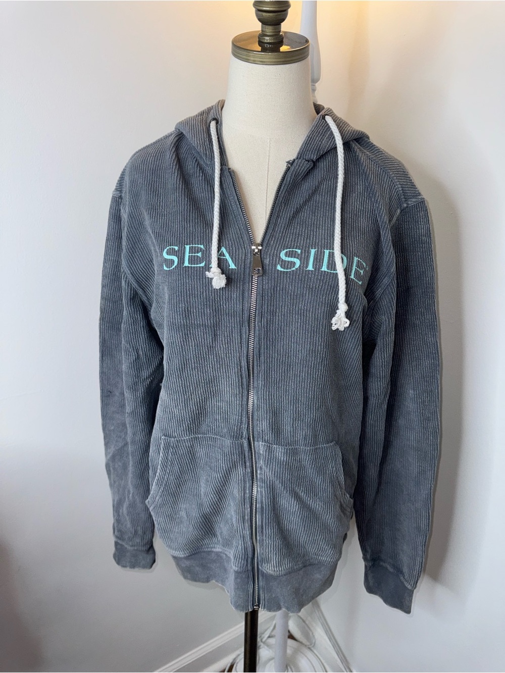 Charles River Apparel Women’s S Seaside Florida Oversized Ribbed Grey Zip Jacket